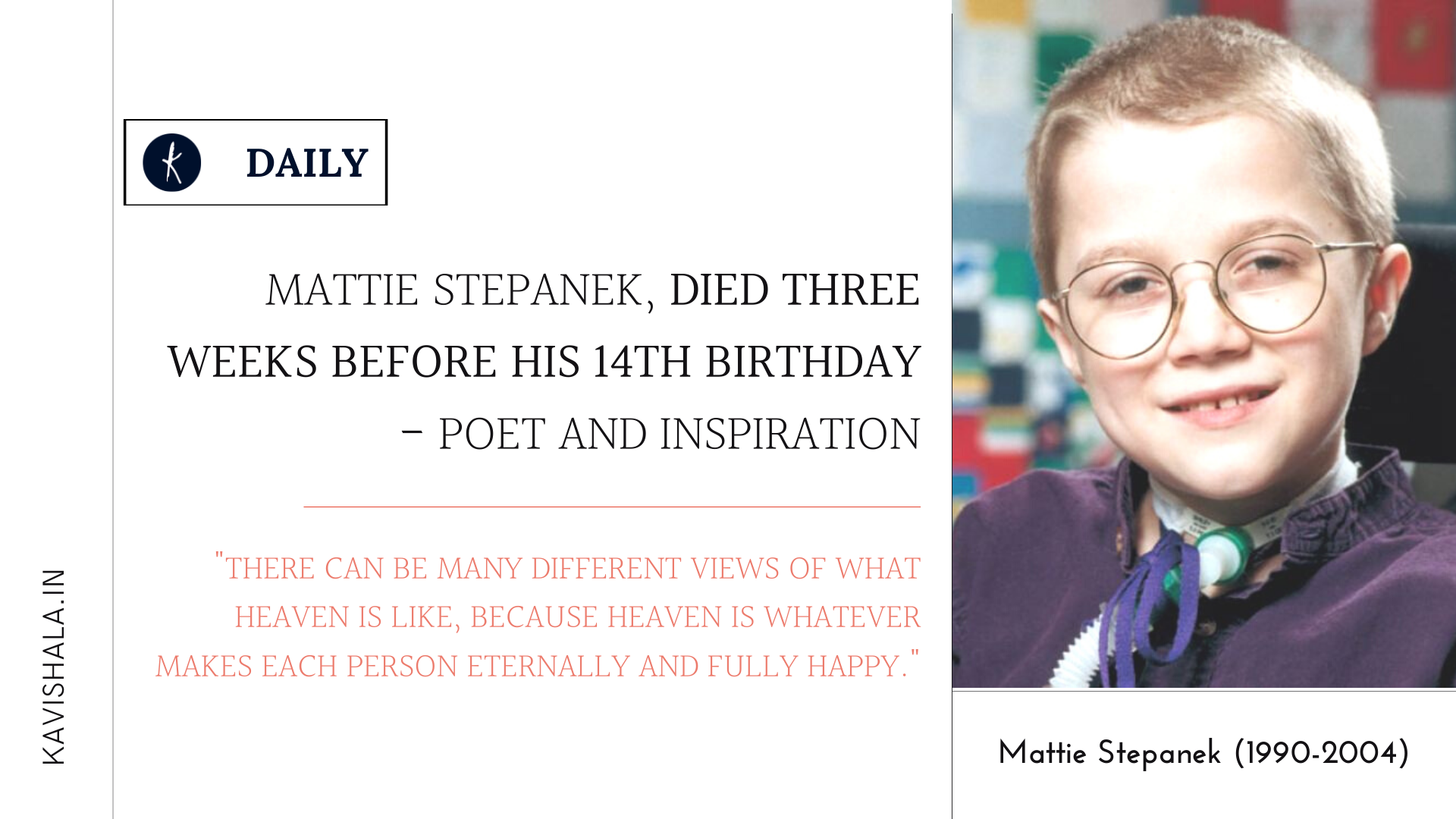 Mattie Stepanek, Died three weeks before his 14th birthday - Poet and Inspiration's image